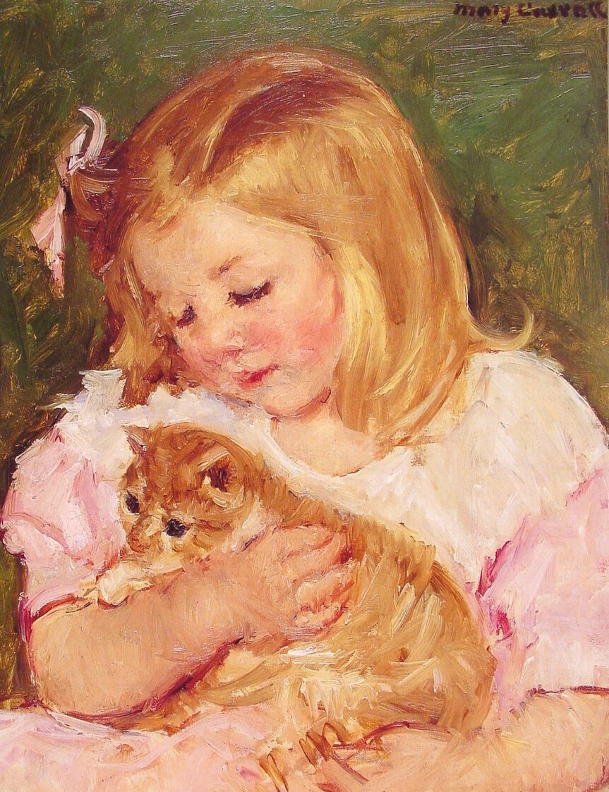 Sara met een kat door Mary Cassatt