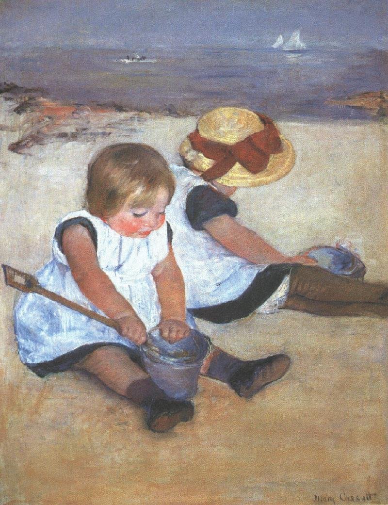 Kinderen op het strand door Mary Cassatt