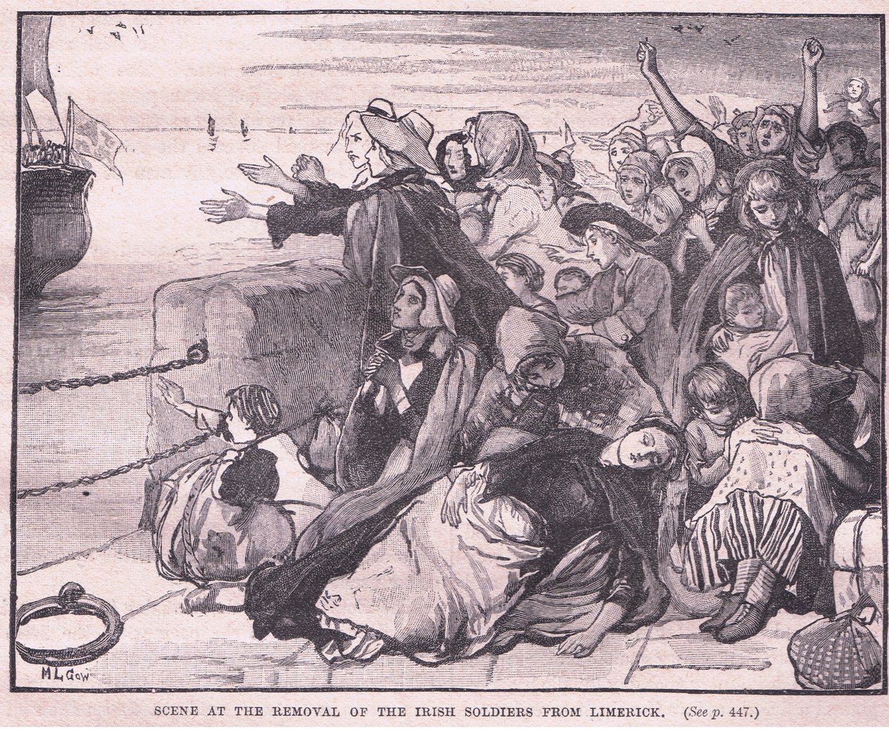 Scène van de verwijdering van de Ierse soldaten uit Limerick door Mary L. Gow