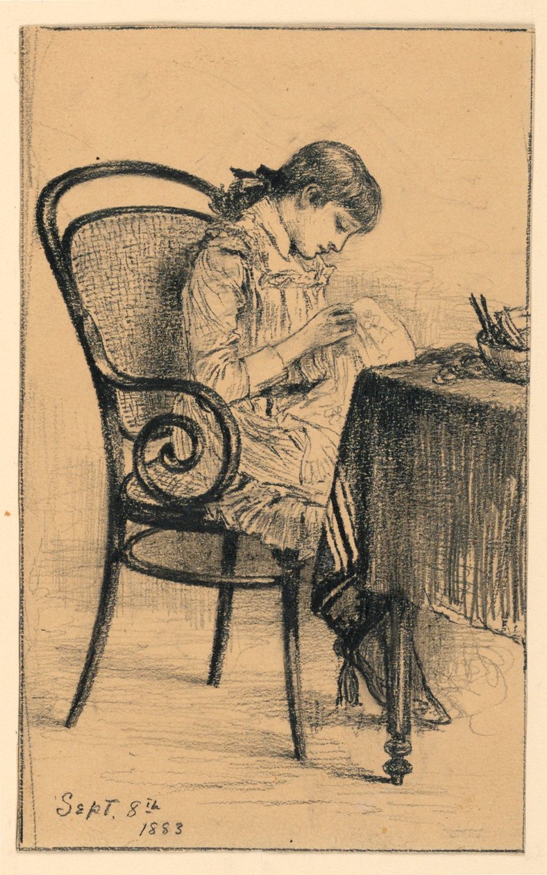 Tekening, Marian Naaien, 1883 door Mary A. Hallock Foote