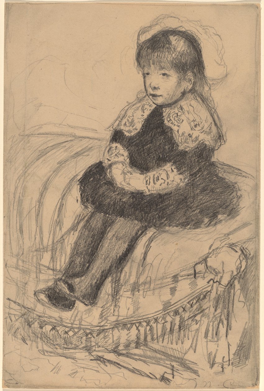 Kind zittend op een bank door Mary Cassatt