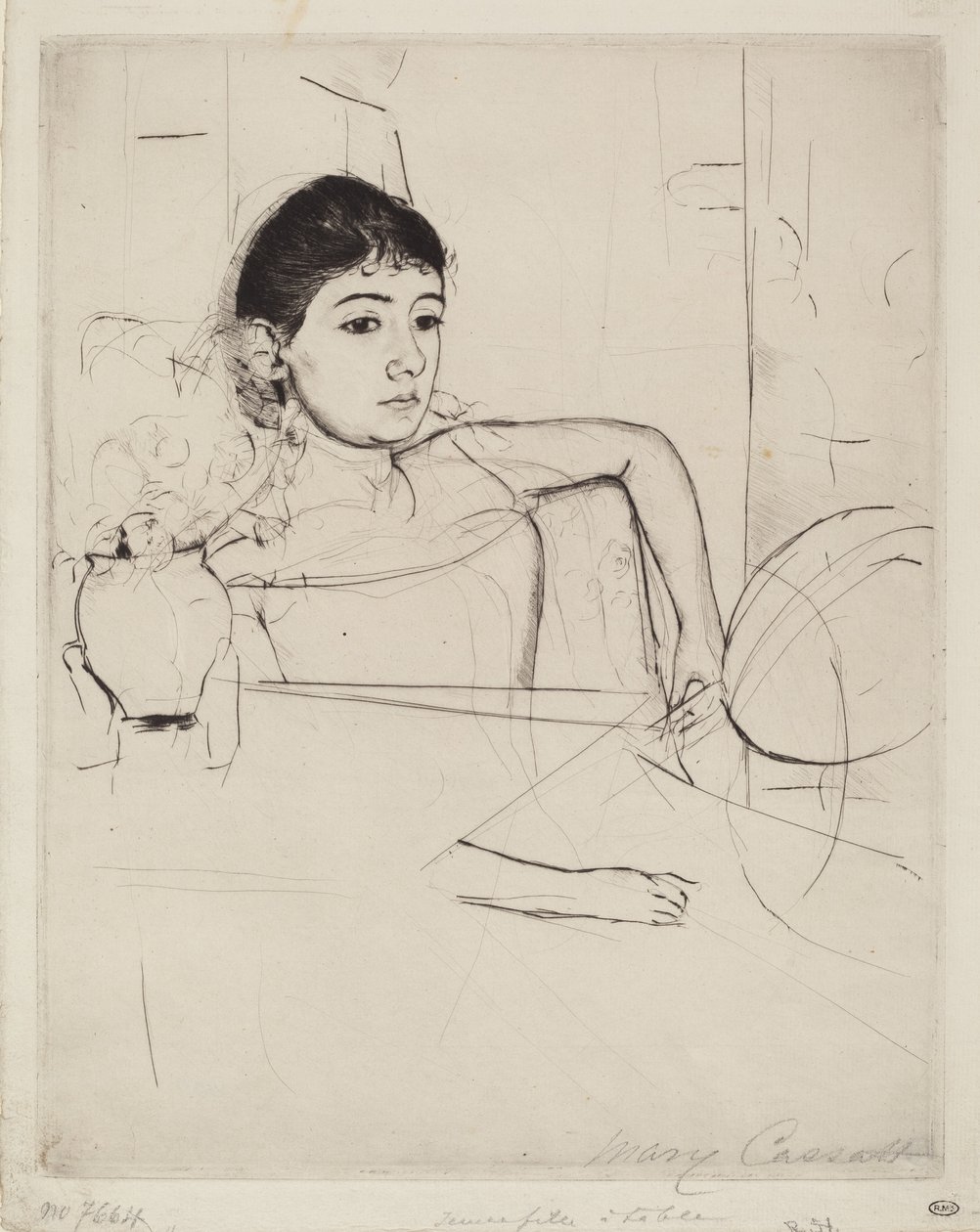 Mimi als brunette door Mary Cassatt
