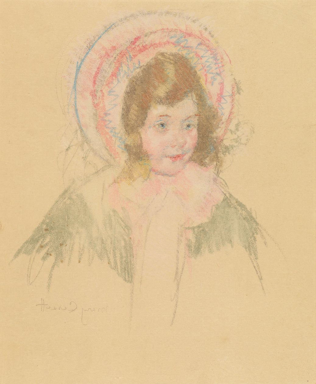 Sara met een hoed en jas door Mary Cassatt