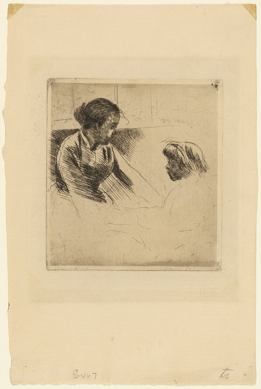 Susan en kind tegenover elkaar door Mary Cassatt