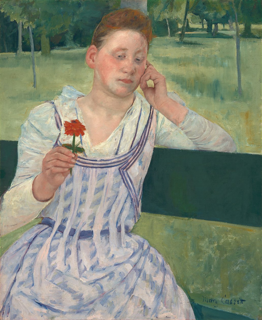 Vrouw met een Rode Zinnia door Mary Cassatt