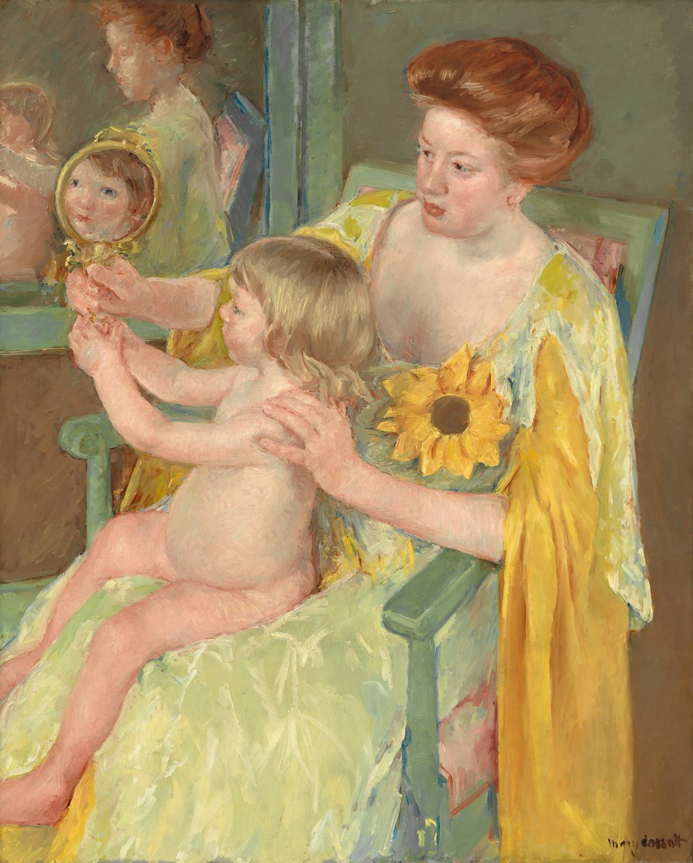 Vrouw met een Zonnebloem, c. 1905 door Mary Cassatt