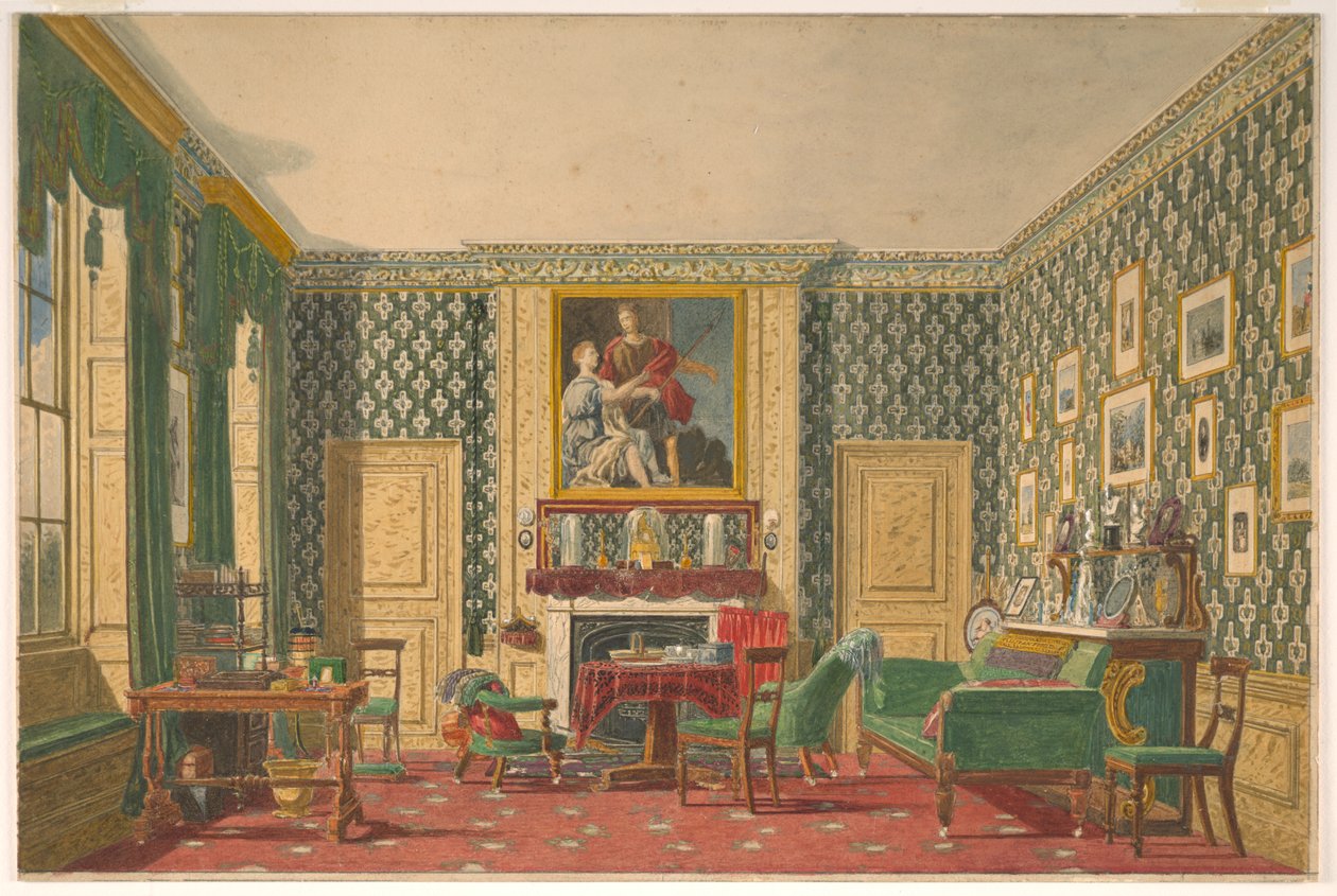 Tekening, Een interieur, 1837-40 door Mary Ellen Best
