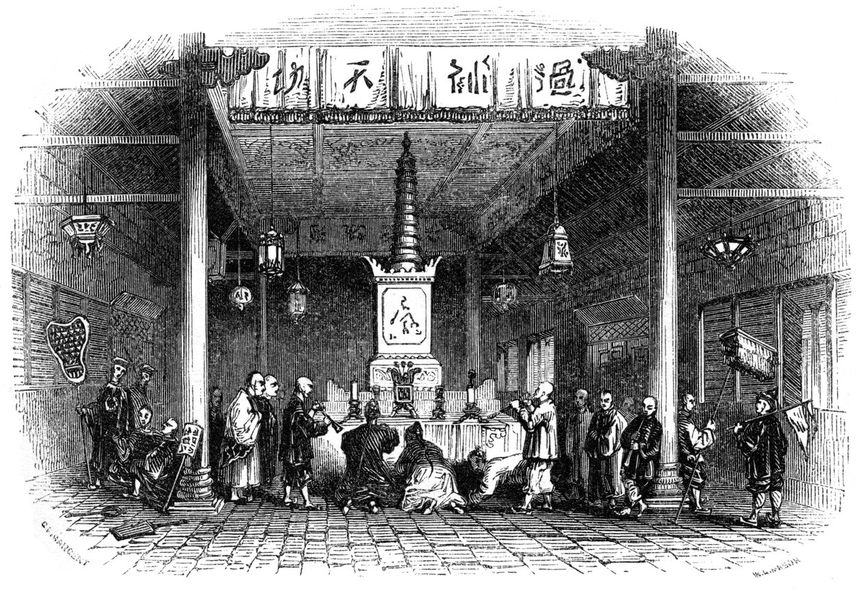 Boeddhistische tempel, China, 1847 door Mason