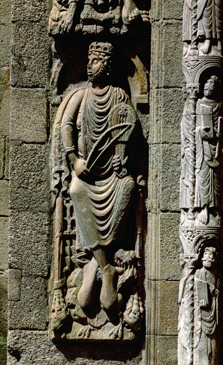 Koning David (detail) door Master Mateo