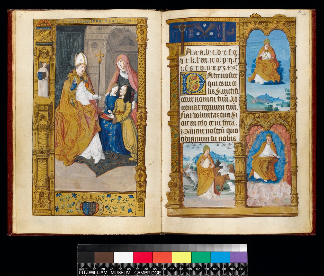 Ms 159, fol 2v en 3r Anne van Bretagne gepresenteerd aan St Claude, uit 