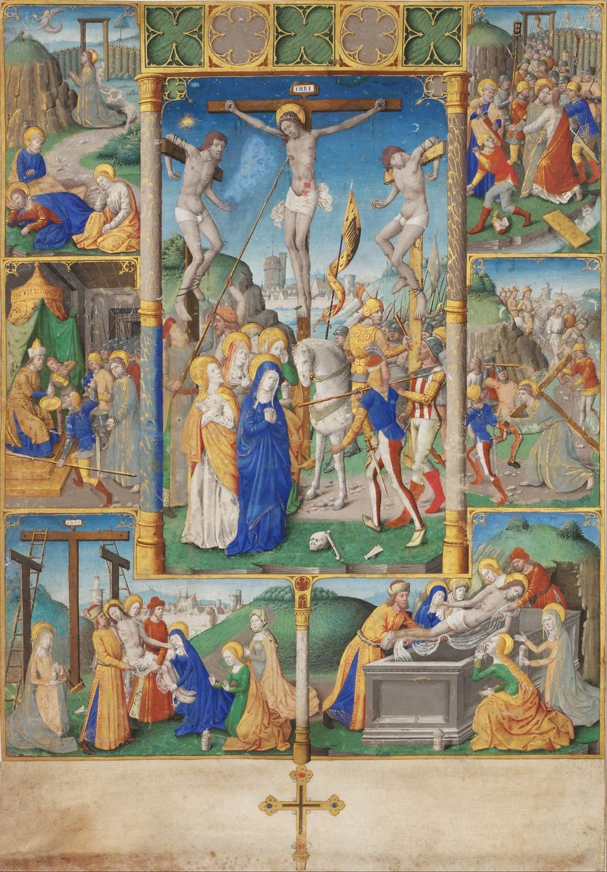 De Kruisiging met Zes Passieverhalen door Master of Jaques de Besançon