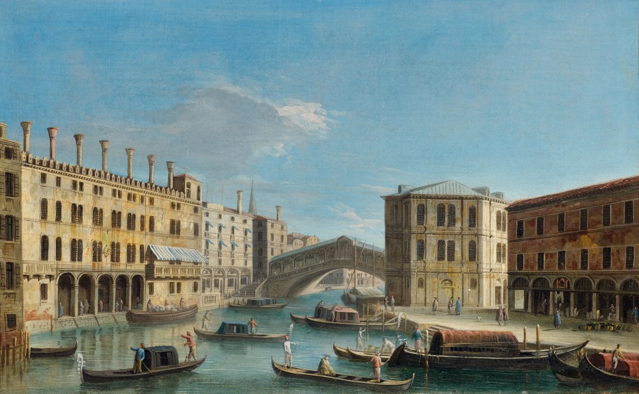 Canal Grande met uitzicht op de Rialtobrug door Master of the Langmatt Foundation Views
