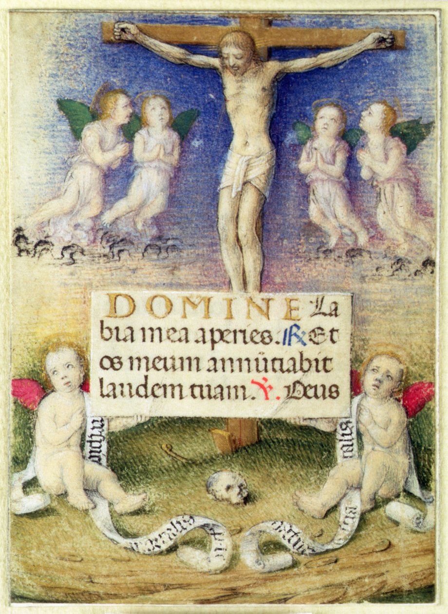 Christus aan het Kruis met Engelen, ca. 1480 door Master of the della Rovere Missals Master of the della Rovere Missals