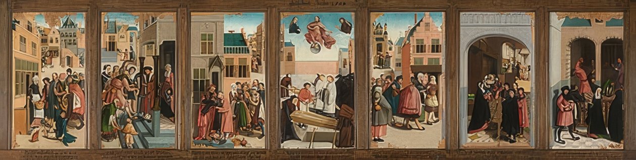 De zeven werken van barmhartigheid door Master of Alkmaar