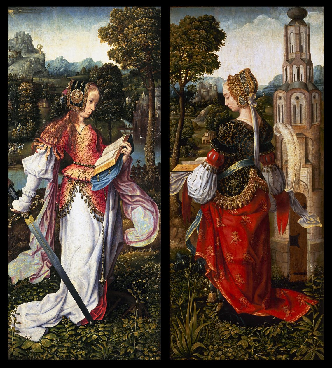 De heiligen Catharina en Barbara door Master of Frankfurt