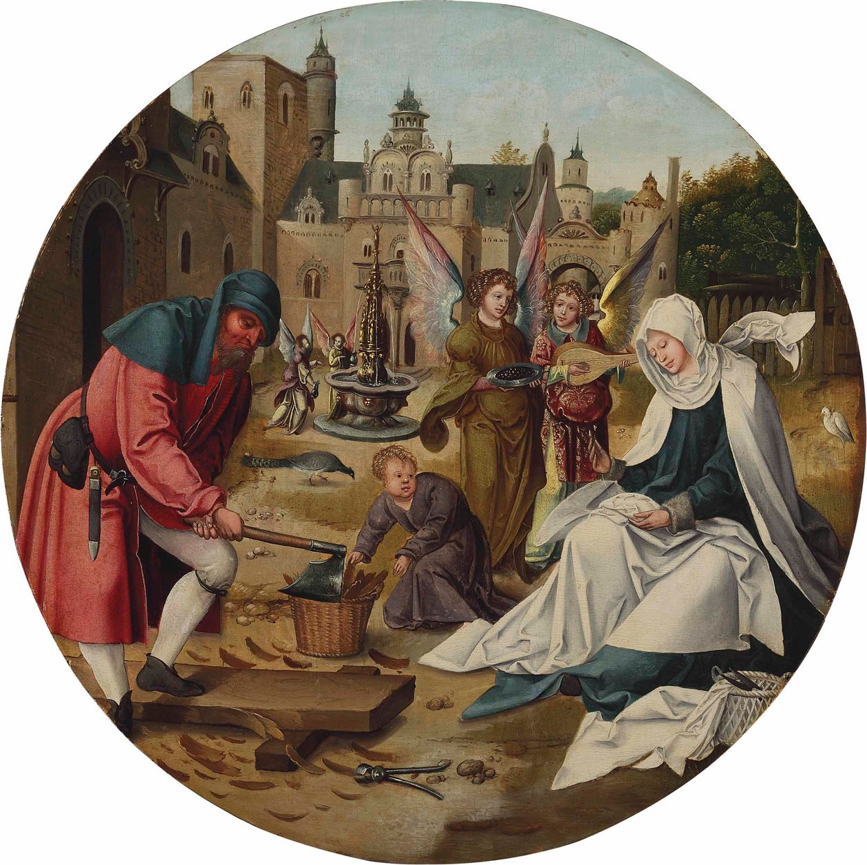 De Heilige Familie door Master of the Antwerp Adoration