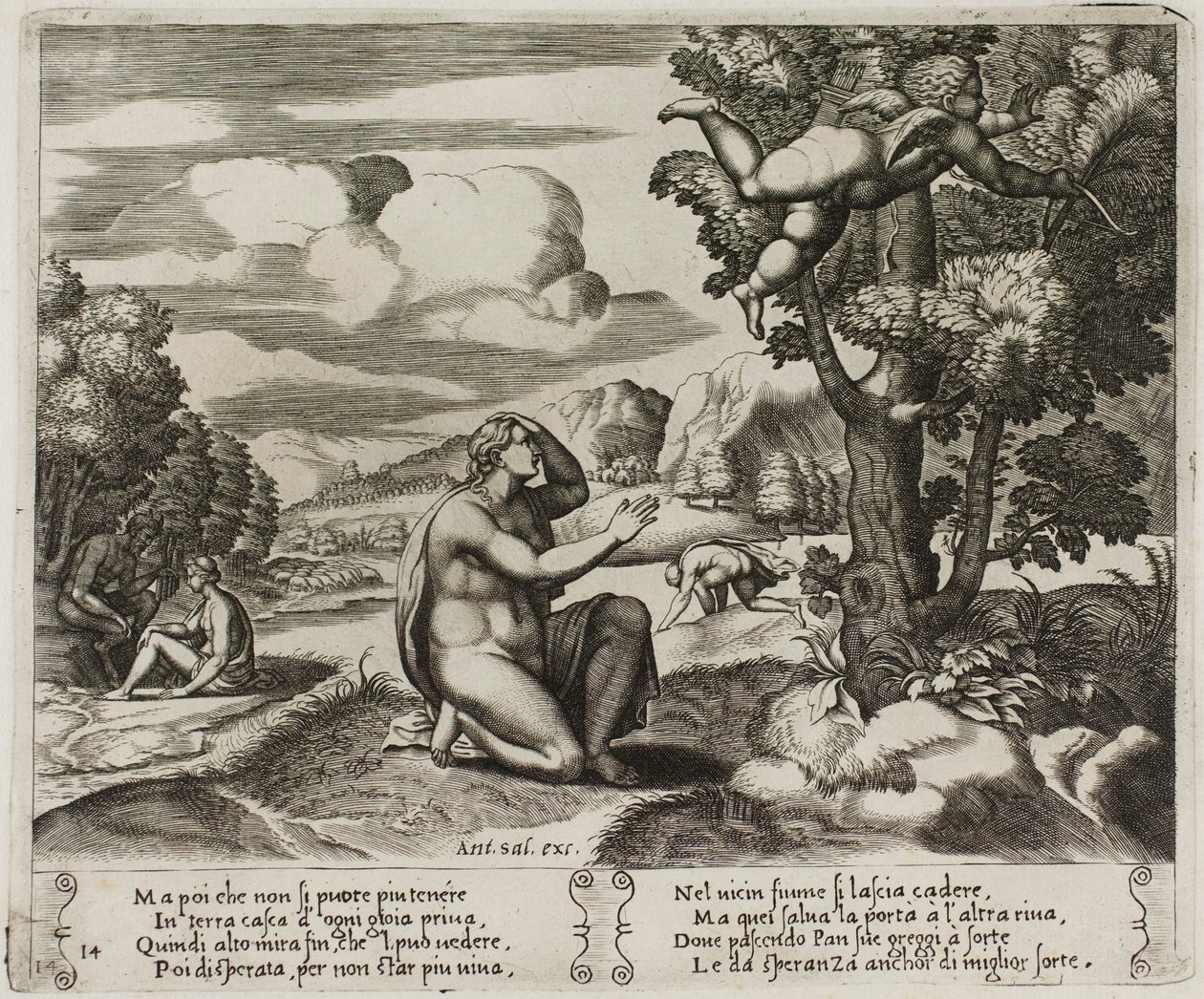Cupido vlucht voor Psyche door Master of the Die