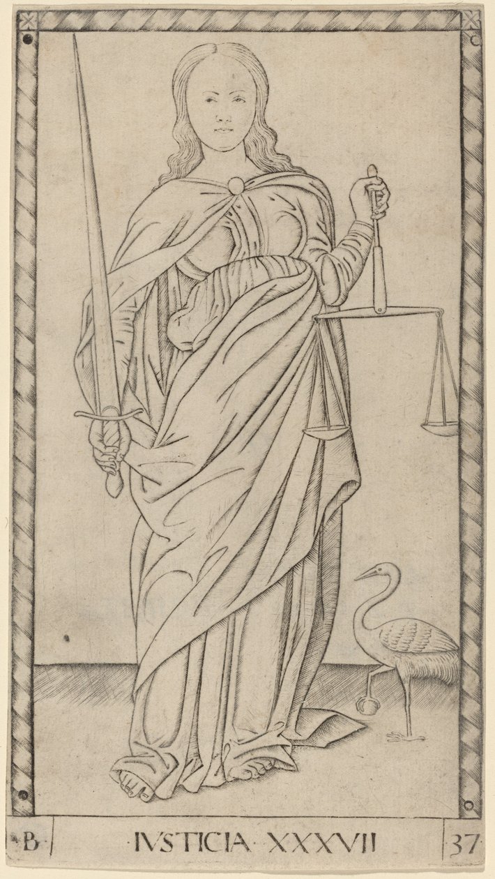 Justicia (Gerechtigheid) door Master of the E Series Tarocchi