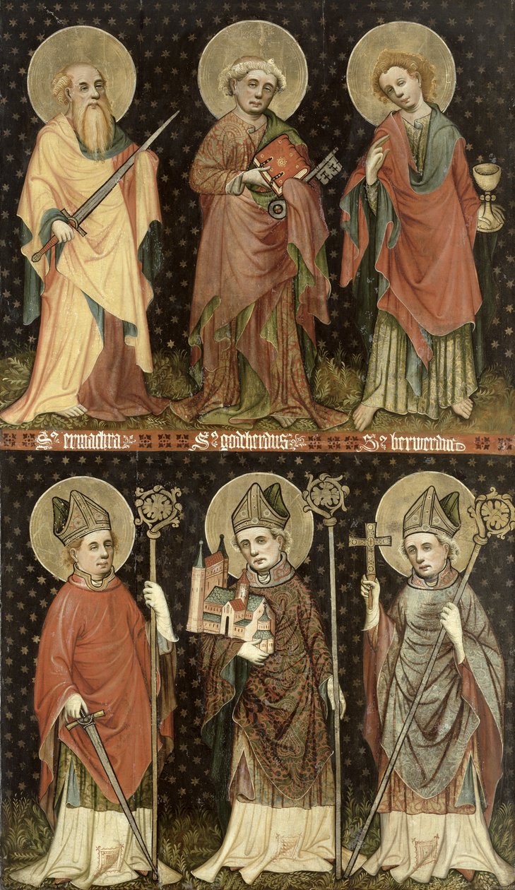 Zes heiligen door Master of the Holy Barefoot Altarpiece
