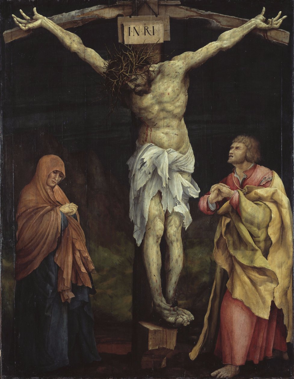 Christus aan het kruis tussen Maria en Johannes door Matthias Grünewald