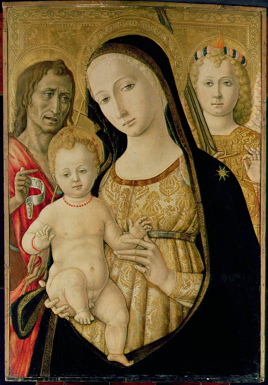 Madonna en Kind met Sint Jan de Doper en Sint Michaël de Aartsengel, c.1485-95 door Matteo di Giovanni di Bartolo