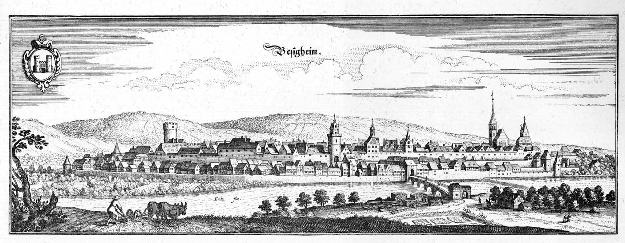 Besigheim - fragment uit Topographia Sueviae (Schwaben) door Matthaus Merian