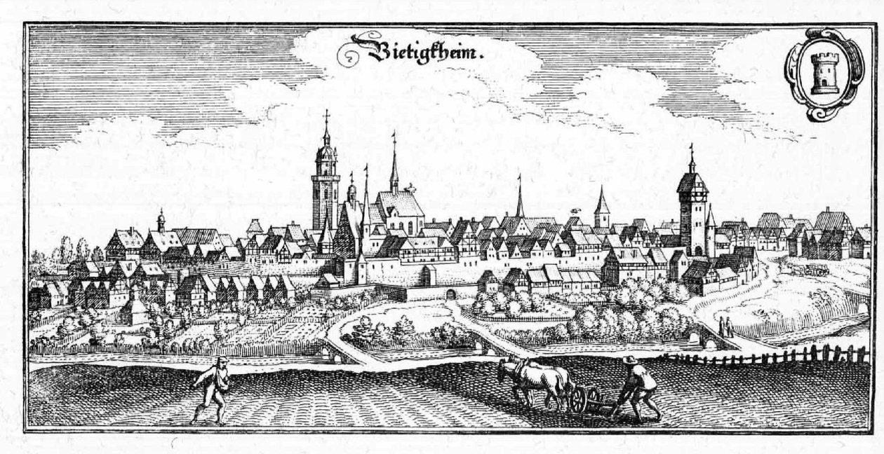 Bietigheim - fragment uit Topographia Sueviae (Schwaben) door Matthaus Merian