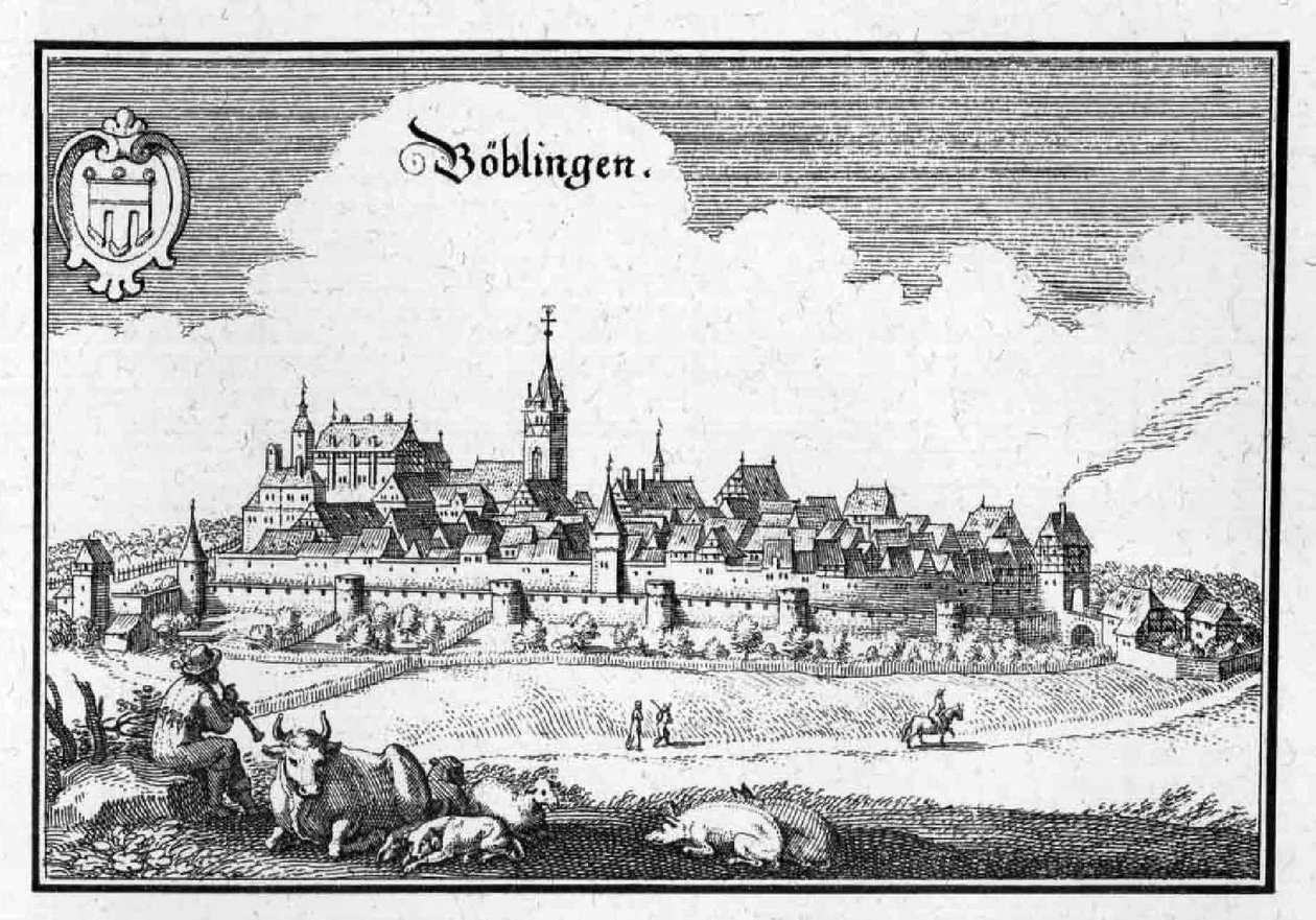 Böblingen - uittreksel uit Topographia Sueviae (Zwaben) door Matthaus Merian