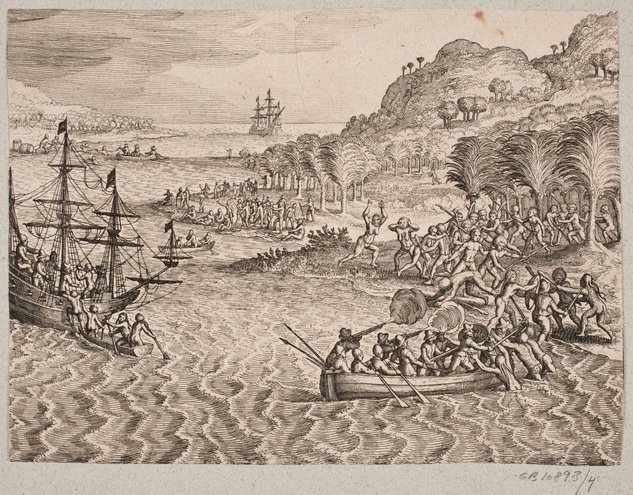 Over de landing van de Nederlanders op het bodemloze eiland door Matthäus Merian d.Æ.
