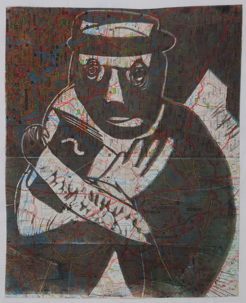 Engeland verlaten, 2006 (linoleumsnede op kaart) door Matthew Hilton