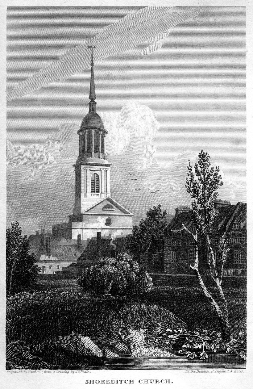 Shoreditch Church, Londen, 1815 door Matthews
