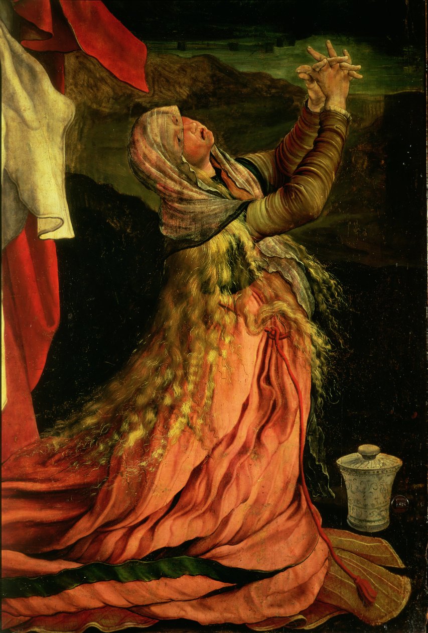 Maria Magdalena, detail van de Kruisiging van het Isenheim Altaarstuk, c.1512-16 door Matthias Grünewald