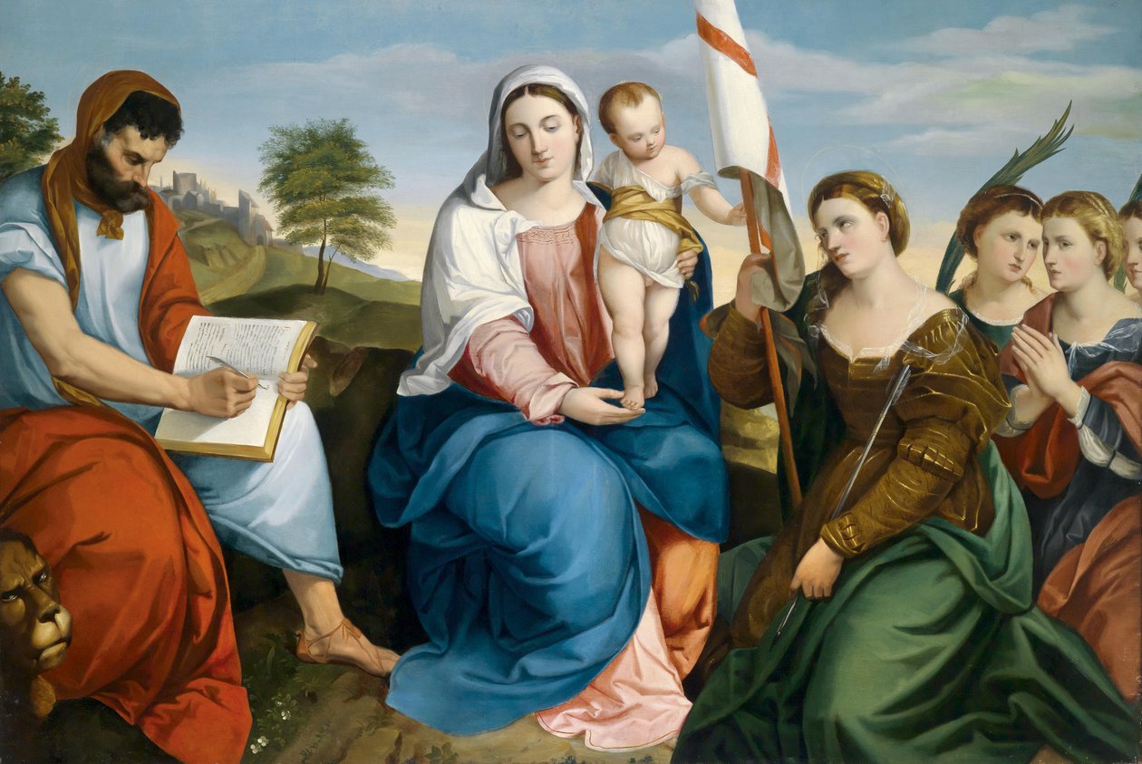 Madonna met kind en de heilige Marcus Evangelist, evenals Ursula met maagden door Matthias Ranftl