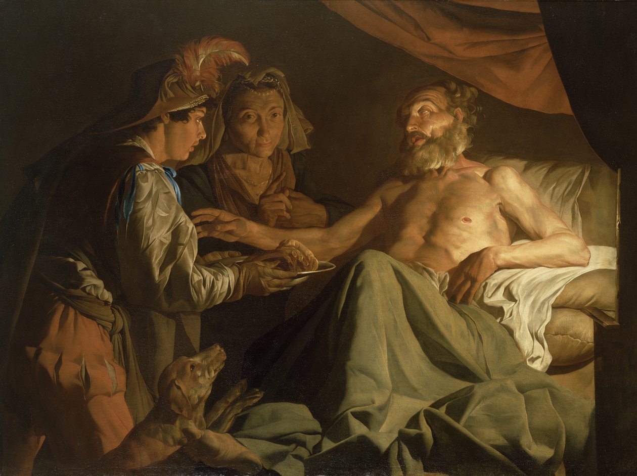 Isaak zegent Jakob, c.1600-50 door Matthias Stomer