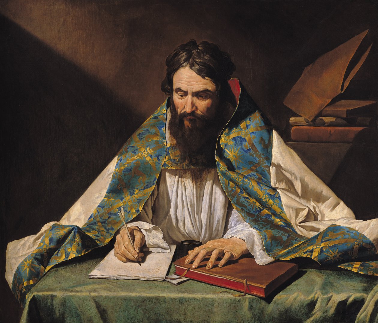 St. Ambrosius (339-97), ca. 1633-39 door Matthias Stomer