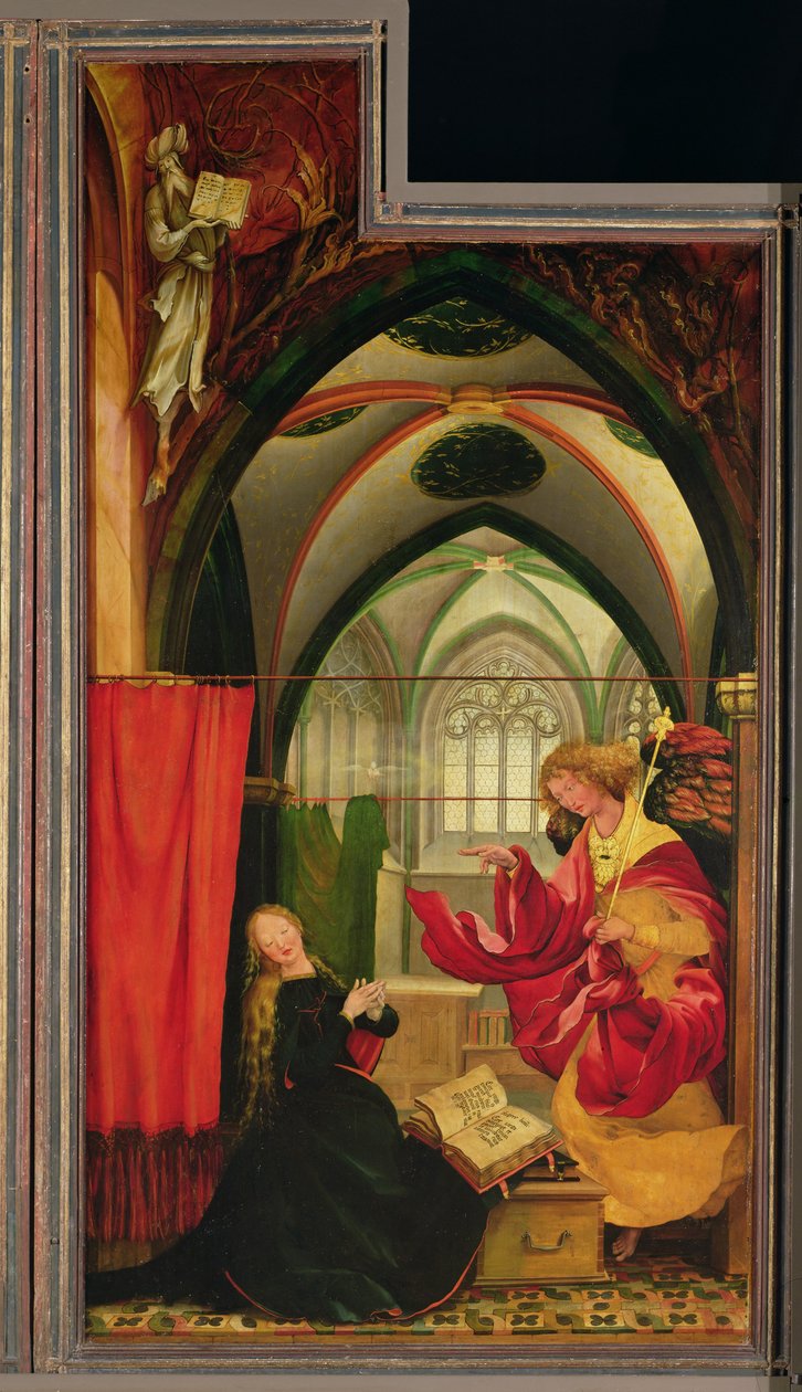 Het Isenheim-altaarstuk. Linkervleugel: Aankondiging door Matthias Grünewald