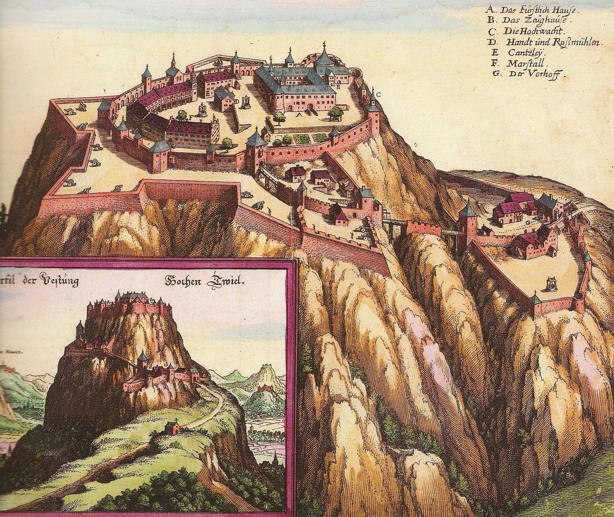 Kasteel Hohentwiel in Zuid-Duitsland, nabij het Bodenmeer door Matthaus the Elder Merian