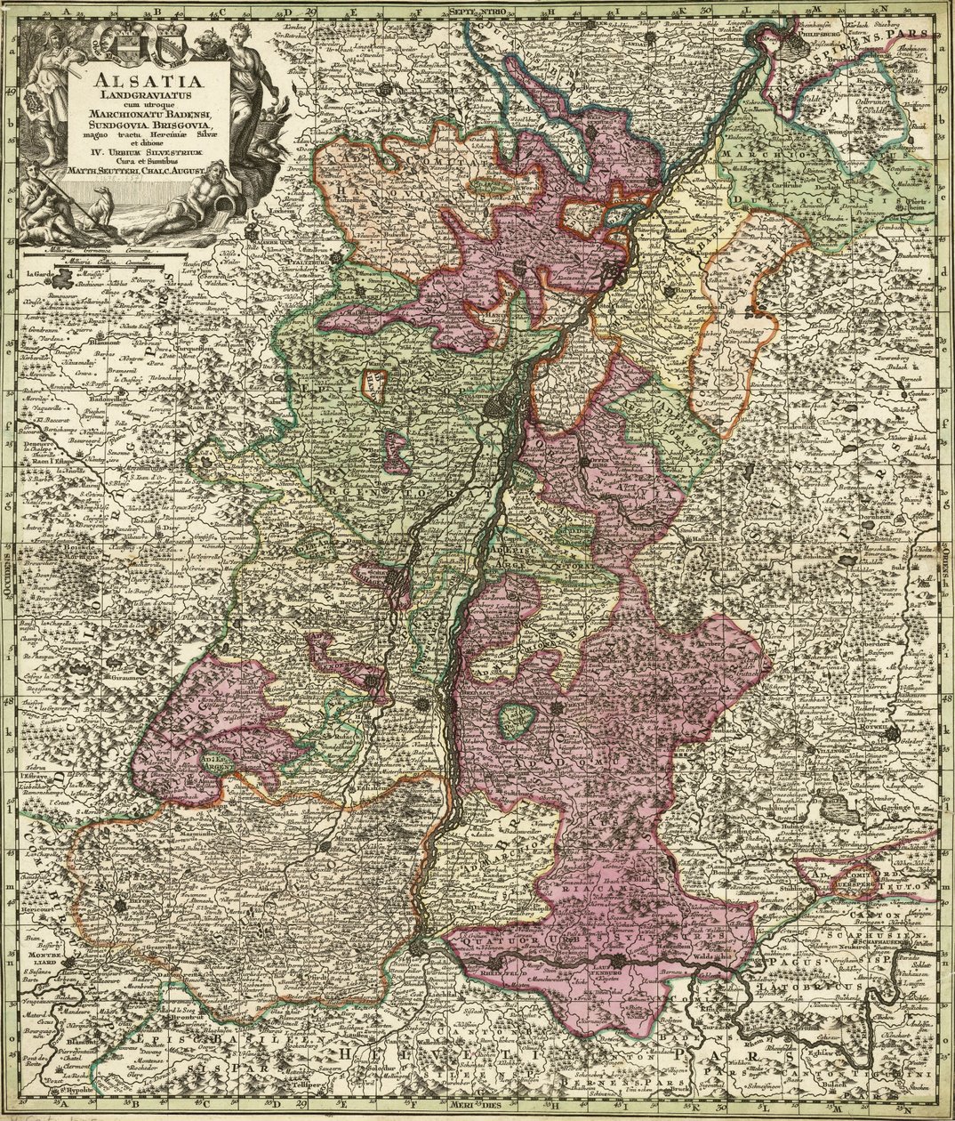 Elsass, Baden, Sundgau en Breisgau kaart door Georg Matthäus Seutter
