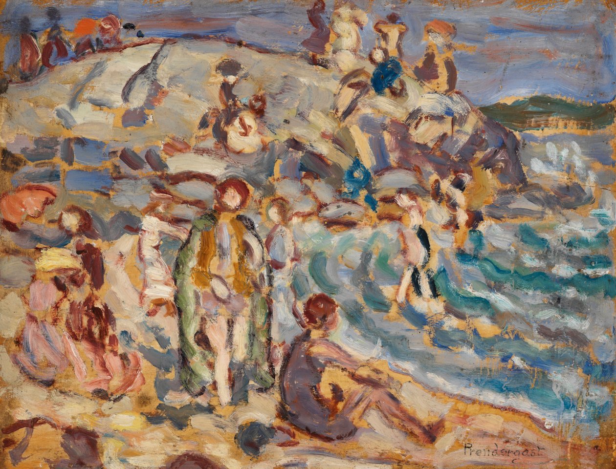 Strandscène en heuvel door Maurice Brazil Prendergast