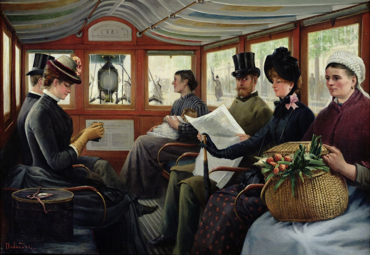 In de omnibus, 1880 door Maurice Delondre