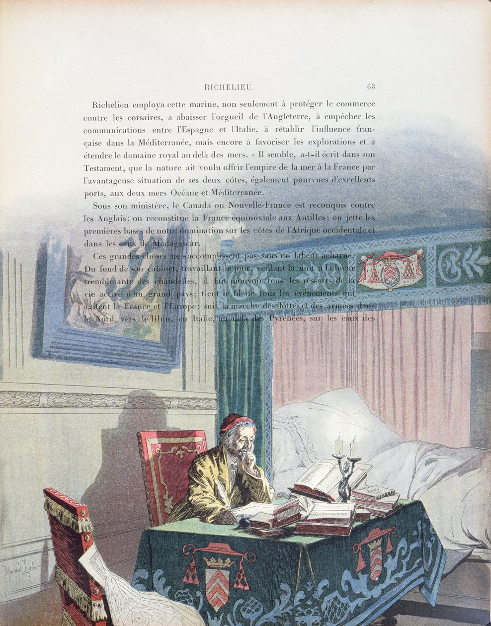 Armand-Jean du Plessis, Kardinaal de Richelieu (1585-1642) als oude man, illustratie uit een leven van Richelieu door Theodore Camu, 1910 door Maurice Leloir