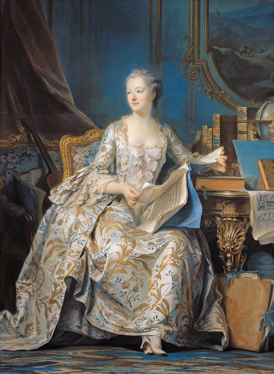 Jeanne Poisson (1721-64) de markiezin de Pompadour, 1755 door Maurice Quentin de La Tour
