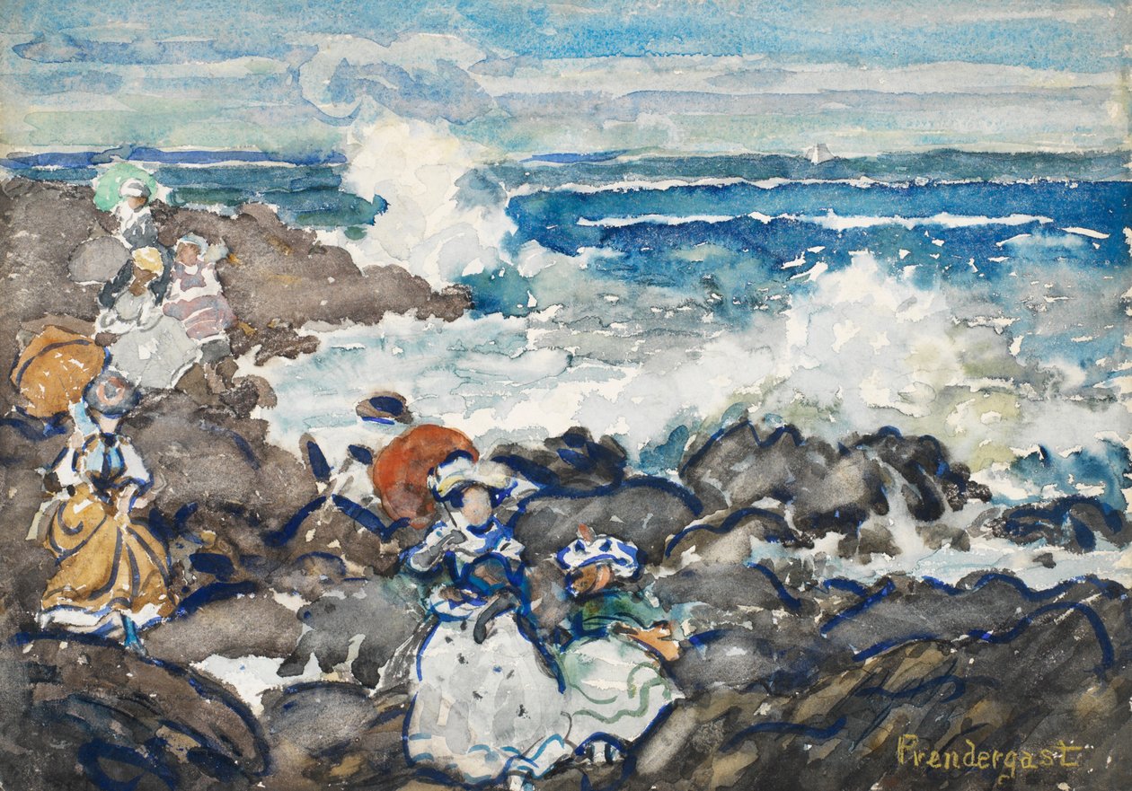 Rotsen, golven en figuren door Maurice Brazil Prendergast