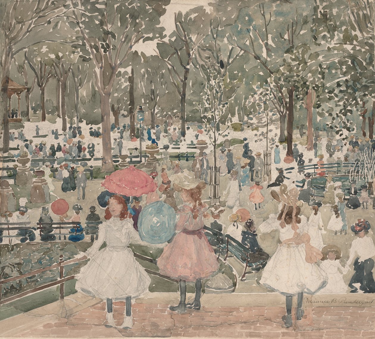 The Mall, Central Park, 1900-1903 door Maurice Brazil Prendergast