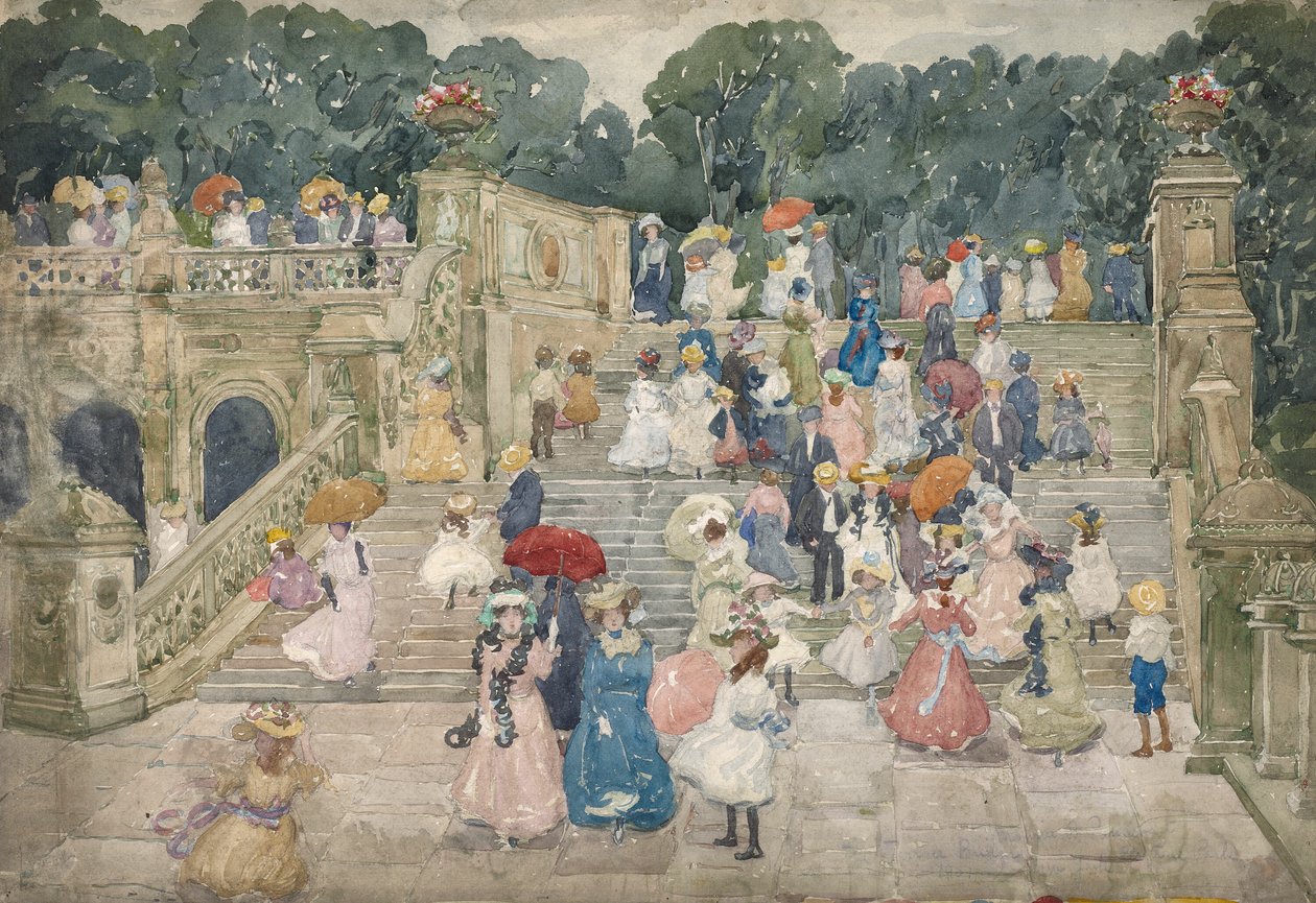 De terrasbrug, Central Park door Maurice Brazil Prendergast