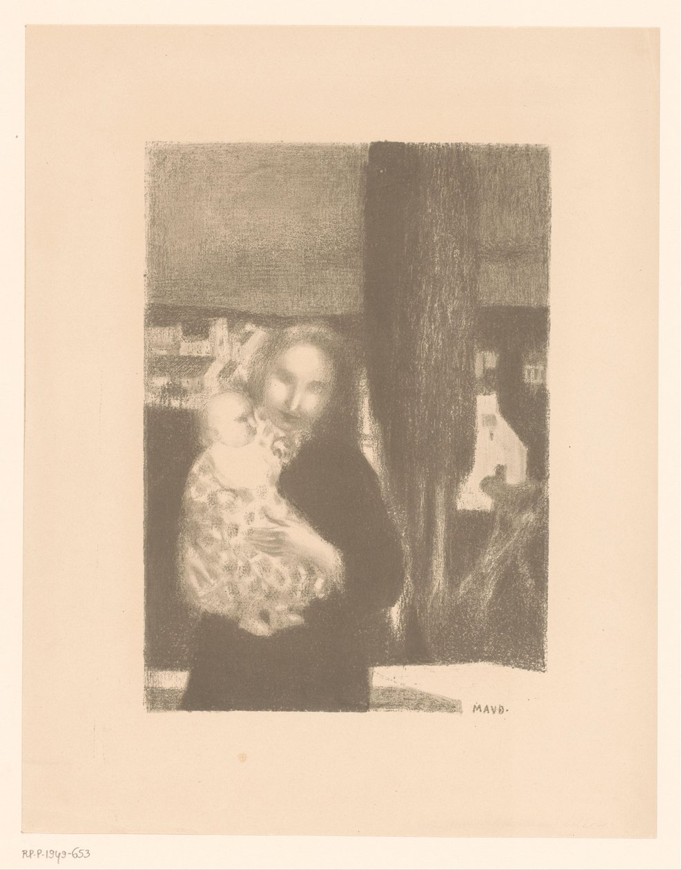 Moeder met baby bij een cipres door Maurice Denis