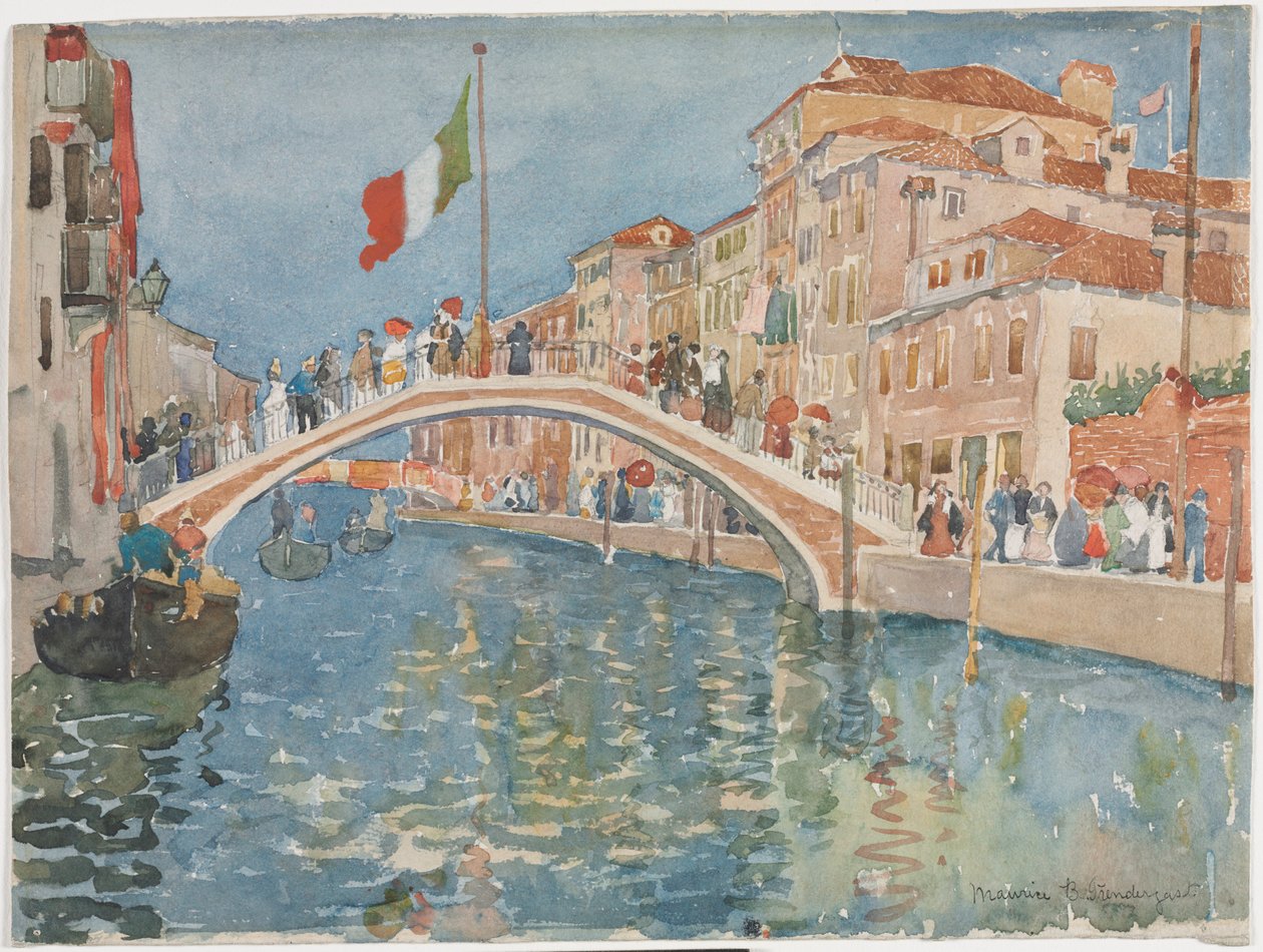 Een brug in Venetië door Maurice Prendergast