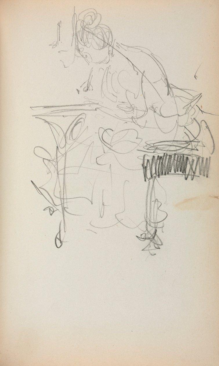 Italiaans schetsboek: Zittende vrouw naait (pagina 153) door Maurice Prendergast