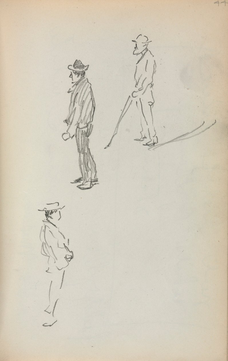 Italiaans schetsboek: Drie staande mannen (pagina 44) door Maurice Prendergast