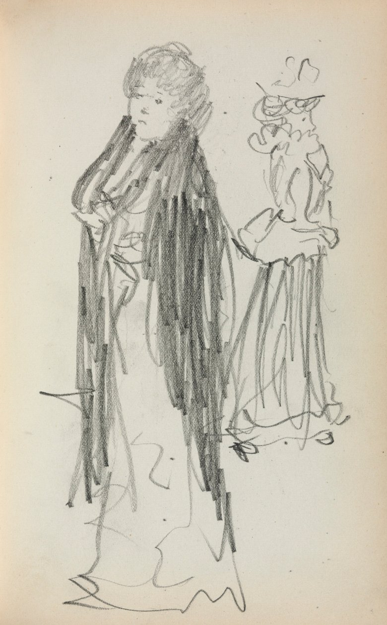 Italiaans schetsboek: Twee staande vrouwen (pagina 129) door Maurice Prendergast